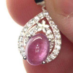 Pink Sapphire 2.78ct Platinum Finish Solid 925 Sterling Silver Pendant